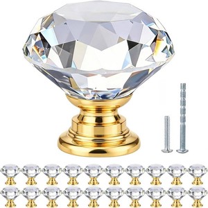 $19 POZEAN Crystal Drawer Knobs 20 Pack, 1-316 inch Cabinet Knobs for Dresser with Cuttable Screws, Diamond Glass Pulls Handles (30mm, 20Pack, Clear-Gold)
