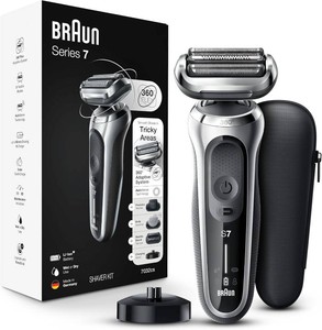 $180 Braun Series 7 7032cs Flex Electric Razor for Men, Wet & Dry, Electric Razor, Rechargeable, Cordless Foil Shaver with Beard Trimmer and Charging Stand, Silver