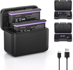 $47 2-Pack Battery and Fast Charger Box for Insta360 X5, 2800mAh Replacement Batteries Pack and Dual Channel Fast Charging Portable Case for Insta 360 X5 Action Camera(Battery2 and Charger1)