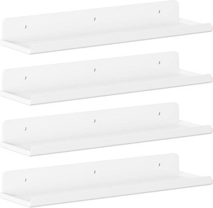 $12 Lifewit Floating Shelves for Bathroom, Acrylic Display Shelf Wall Mounted for Makeup, Skincare, Nail Polish, Book, 14 Perfume Organizer for Bedroom, Living Room, Nursery, Home Decor, White, 4 Pack
