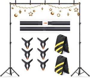 $36 Backdrop Stand 10 8ft (W H) Adjustable Backdrop Support Ground Kit Photography Photo Shoot Backdrop Stand for Parties with Sandbags, Spring Clips, Carrying Bag