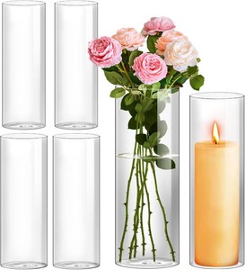 $35 Hurricane Candle Holder,Open Ended Glass Candleholder Multiple Size Choices,Clear Cylinder Glass Candle Holder for Wedding Centerpieces, Home Decor(6 PCS,H12 D4)