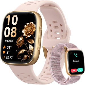$38 Fitpolo Smart Watches for Women Android iPhone (2 Bands), 1.85 AMOLED Screen Smartwatch Fitness Tracker 3ATM Waterproof with Bluetooth Calls, Heart RateSpO2Sleep Monitor, 7 Days Battery