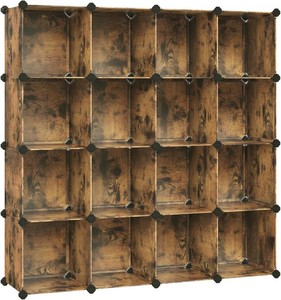 $46 SONGMICS Cube Storage Organizer, Set of 16 Plastic Cubes, Closet Organizers and Storage, Room Organization, Bedroom Living Room, 12.2 x 48.4 x 48.4 Inches, Rustic Brown ULPC442A01