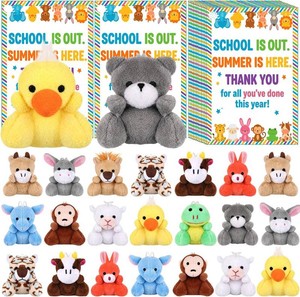 $23 Roowest 24 Sets End of The Year Student Gifts Graduation Mini Stuffed Animal with Cards of 2026 Bulk Gifts from Teacher Preschool Kindergarten Classroom Reward Favor Gift (Animals)