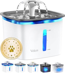 $19 Veken Innovation Award Winner 95oz2.8L Pet Fountain, Automatic Cat Water Fountain Dog Water Dispenser with Replacement Filters for Cats, Dogs, Multiple Pets (Grey, Plastic)