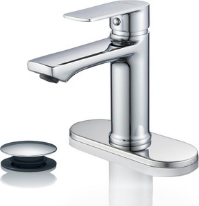 $33 BELZ Chrome Bathroom Faucet, Modern Single Handle One Hole Bath Vanity Sink Faucets with Pop Up Drain and Deck Plate for 1 or 3 Holes