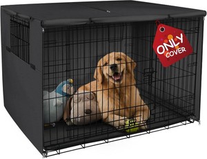 $31 Explore Land Dog Crate Cover Heavy Duty Polyester Pet Kennel Sunshade Universal Fit for 42 inches Wire Cage (Black)