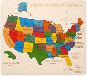 $36 USA Map Wooden Jigsaw Puzzle for Kids  44 Puzzle Pieces  Learning & Educational Toy Gift for Boys & Girls (ASTM Safety Rating 3 Years)