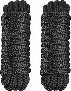 $22 2 Pack 38 x 15 Dock Lines - Marine Grade Nylon Boat Rope with 12 Loop for Docking and Mooring - Double Braided Boat Lines, High Strength, Easy Handling, Fray Resistant - Black