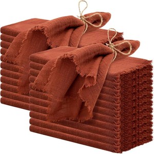 $25 24 Pcs Terracotta Handmade Cloth Napkins with Fringe, 16x16 Inches Cotton Napkins with Fringe,Delicate Rustic Dinner Napkins Bulk for WeddingDinnerParty(24 PcsTerracotta)