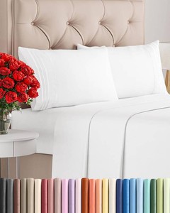$24 King Size 4 Piece Sheet Set - Comfy Breathable & Cooling Sheets - Hotel Luxury Bed Sheets for Women & Men - Deep Pockets, Easy-Fit, Extra Soft and Wrinkle Free Sheets - White Oeko-Tex Bed Sheet Set