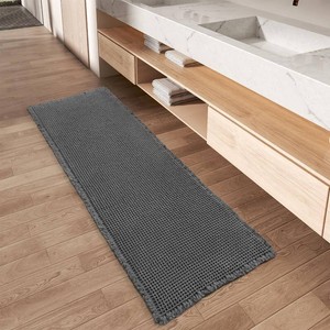 $32 Upgraded Waffle Runner Rug, Super Absorbent Non Slip Bath Mats for Bathroom Floor, Washable Bathroom Runner Rug with Tassels, Ideal for Hallway Bedroom Laundry Room, Dark Grey, 2x 4(24 x 48)