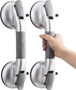 $59 TAILI Grab Bars for Bathtubs and Showers,2 Pack Shower Handles for Elderly Suction,Maximum 330lbs,Shower Bar with Upgraded Rubber Suction Cups,Safety Grip for Senior, No Drilling Removable,Silver