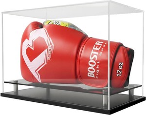 $27 Boxing Glove Display Case,Self-Assembly Acrylic Display case for Full Size Boxing Glove,Baseball Glove Display Case Holder Showcase.Baseball Mitt Ball Football,Clear Case Black Base Riser Stand