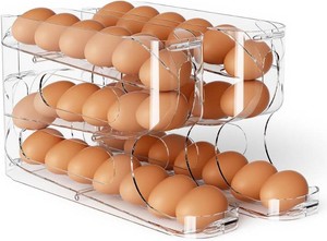 $25 Sotfamily Clear Egg Holder for Fridge, Auto Rolling Egg Dispenser for Eggs 36 Count, FIFO Design, Space-Saving Egg Roller, Organizer, Container, Storage for Refrigerator & Kitchen Countertop(2 Packs)