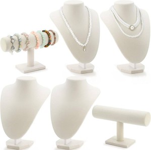 $34 Huquary 6 Pcs Velvet Jewelry Display Set Necklace Display Stand T Bar Bracelet Holder Jewelry Bust for Home Store Trade Show(Beige)