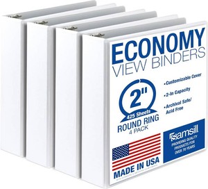 $20 Samsill 2 Inch 3 Ring Binders, Economy Round Ring, Clear View Cover, 425 Sheet Capacity - for School, Home, Office - White, 4 Pack