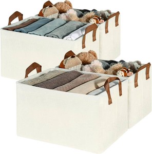 $25 GRANNY SAYS Closet Storage Baskets, Collapsible Fabric Storage Bins with Metal Frame, Clothes Organizer Bins, Large Baskets for Shelves, Ivory, 4-Pack