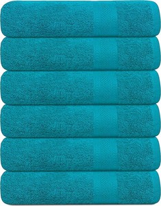 $30 KAHAF COLLECTION 100% Cotton Bath Towels, 24x48 Pack of 6 Towels, Quick Dry, Highly Absorbent, Soft Feel Towel, Gym, Spa, Bathroom, Shower, Pool, Luxury Soft Towels (Teal, KC-2448-6-TEAL)