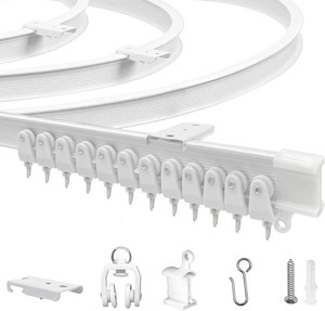 $17 Flexible Bendable Ceiling Curtain Track, 9.8ft (3m) Curved, PVC, Metal, Plastic & Stainless Steel, White, Ceiling Mounted