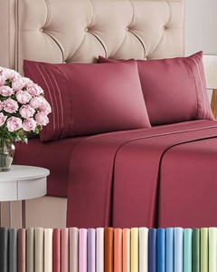 $23 Queen Size 4 Piece Sheet Set - Comfy Breathable & Cooling Sheets - Hotel Luxury Bed Sheets for Women & Men - Deep Pockets, Easy-Fit, Extra Soft & Wrinkle Free Sheets - Burgundy Oeko-Tex Bed Sheet Set