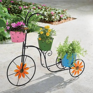 $35 BAYN Bicycle Planter Stand, Metal Flower Pot Cart Holder with 3 Plant Bucket Outdoor Decorative for Patio, Deck, Garden or Lawn