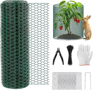 $23 40Ft x 16In Plant Protectors from Animals, Plant Cages for Outdoor Plants, Free-Cut Wire Plant Protector, Plant Cover Chicken Wire Fencing with Ground Stakes & Ties to Keeping Bunny Animals Out