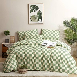 $100 Houseri Sage Plaid Duvet Cover King Size Set - White, Light Green, Beige Grid, Checkerboard, Buffalo Plaid, Gingham