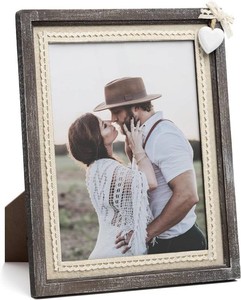 $24 Afuly 8x10 Picture Frame Wooden Distressed Rustic Photo Frame with White Heart Burlap Lace, Solid Wood Frame for Farmhouse Wall Tabletop Home Decor Anniversary Wedding Gifts for Mom Grandma