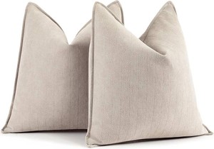 $19 ZWJD Beige Pillow Covers 22x22 Set of 2 Chenille Throw Pillow Covers with Elegant Design Soft and Luxurious Decorative Throw Pillows for Couch, Bed, and Home Decor