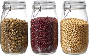$28 ODBCYWM 51oz Glass Food Storage Jars with Airtight Lids, Set of 3   Clear Preserving Seal Wire Clip Fastening Canisters for Kitchen Canning, Flour, Cereal, Pasta, Sugar, Beans, Pickling Jars (51oz3)