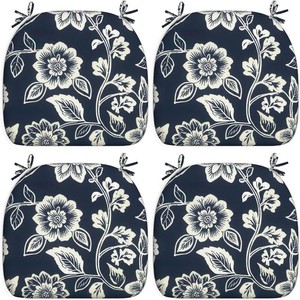 $56 LVTXIII Outdoor Seat Cushions Patio Chair Pads with Ties, All Weather Chair Cushions for Home Office and Patio Garden Furniture Decoration D16xW17, Set of 4, Elegant Vines Navy