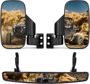 $28 KEMIMOTO UTV Side Mirrors and Rear Center Mirror with 1.5 to 2 Roll Bar Cage Compatible with Polaris RZR 900, XP 10004, Pro XP4, Turbo4, Commander Maverick X3 Viking RhinoTeryx