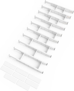 $70 SpaceAid Bamboo Drawer Dividers with Inserts and Labels, Kitchen Adjustable Drawer Organizers, Expandable Organization for Home, Office, Dressers, 10 Dividers with 24 Inserts (17-22 White)
