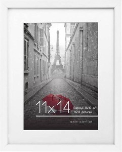 $13 Americanflat 11x14 Picture Frame with Shatter-Resistant Glass - Use as 8x10 Frame with Mat or Display 11x14 Photo Without Mat - Signature Collection - Picture Frames for Wall Display - White