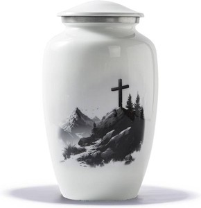 $79 Christian Cremation Urn for Ashes   Large Cross Memorial Urn for Adults up to 200 lbs   Beautiful Metal Funeral Keepsake for Home or Burial