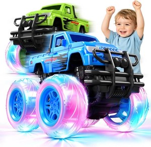 $15 iValea Monster Truck for Boy Age 3 Flip Toy Cars for Toddlers 1-3,Trucks for Toddlers 2-4 Years,Blue Green Push Car,Light-up Wheels,Outdoor Toys for Kids Ages 3-5,Boys Cars,Jam Birthday Gift