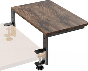$29 Desk Extender, 15-inch Clamp-On Desk Shelf, Height-Adjustable Desktop Shelf Organizer for Monitors Office and Gaming Accessories, Arm Support Table Extension, 44lbs Heavy Duty, Dark Brown