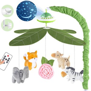 $30 Baby Crib Mobile with Music and Lights, Nursery Baby Mobile for Crib Bassinet with Remote Control, Rotation, Starlight Projection, Crib Toys for Babies Boys Girls Green