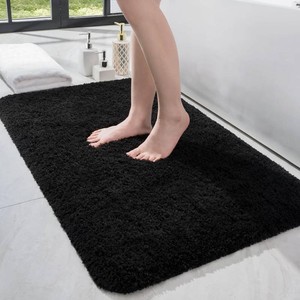 $20 LOCHAS Bathroom Rug 36x24 Inch, Soft Thick Absorbent Microfiber Bath Rugs for Bathroom, Machine Washable, Shaggy Plush Non Slip Bath Mat for Tub, Shower Floor, Quick Dry Mats, Black
