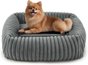 $30 FURTIME Dog Bed for Small Medium Dog, Washable Orthopedic Pet Bed with Removable Cover, Rectangle Soft Calming Sleeping Puppy Bed Durable Pet Cuddler with Anti-Slip Bottom, Grey, M (25x21x7)