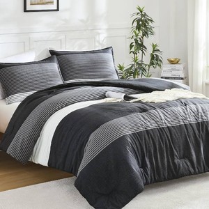 $29 Litanika Queen Comforter Set Black White Grey - 3 Pieces Lightweight Summer Bedding Set, All Season Down Alternative Comforter (1 Comforter, 2 Pillowcases)