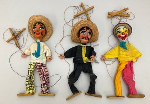 Vintage Mexican Bandidos & Other Mexican Marionette String Puppets Plaster heads