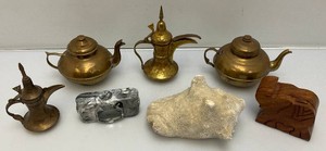Group Of Vintage Items Including Brass Teapots And More
