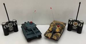 Pair Of Radio Control Infared Battle Army Tanks With Remotes