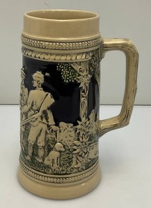 Antique GERZ Beer Stein With People Gathered Theme With Stamp On Bottom 8 12