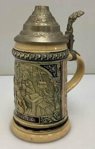Vintage Bar Scene Western Germany Porcelain Lidded Beer Stein 7 12