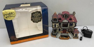 Collectible LEMAX Pumpkin Hollow Pocelain Haunted House Animated With Sound (Works) Missing The Flying Eyeballs, Casket Lid & Bat Weather Vane In Original Box