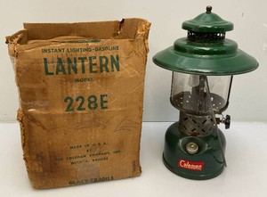 1957 Coleman Double Mantle Lantern Model 228E Wide Top In Original Box (BOX BEAT UP)